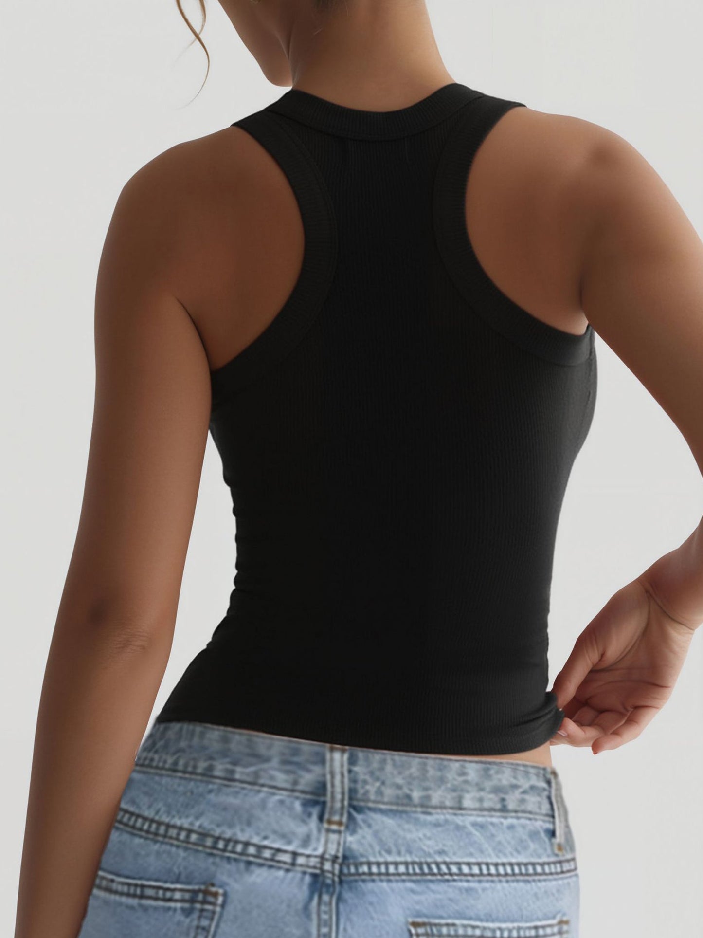 U Neck Sleeveless Casual Solid Color Tank Top