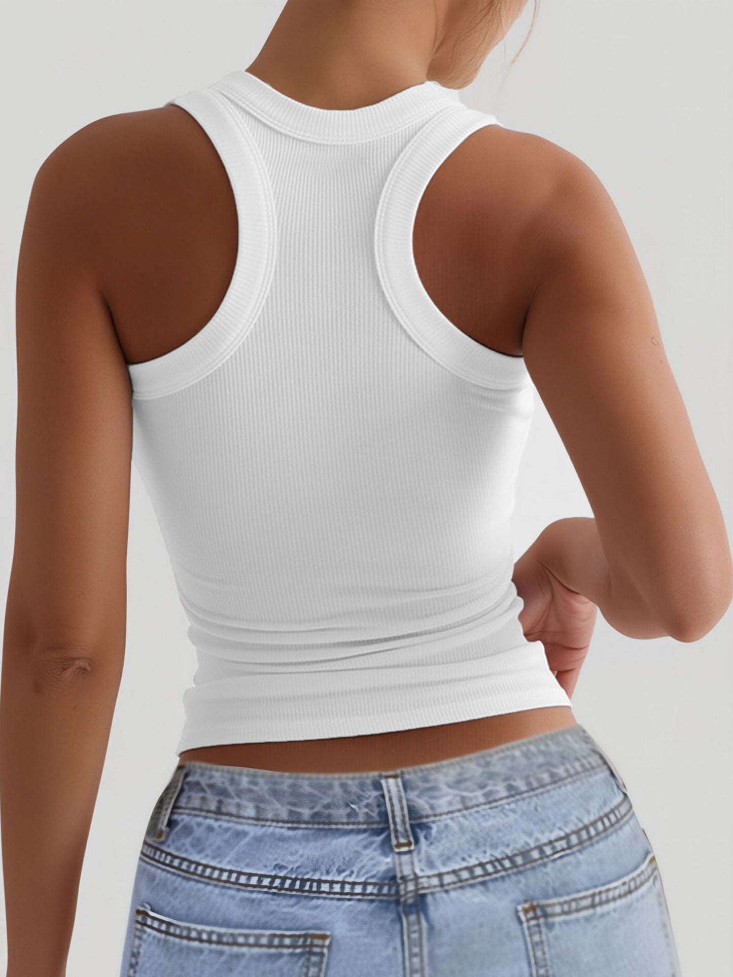 U Neck Sleeveless Casual Solid Color Tank Top