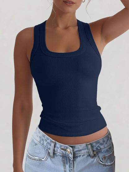 U Neck Sleeveless Casual Solid Color Tank Top