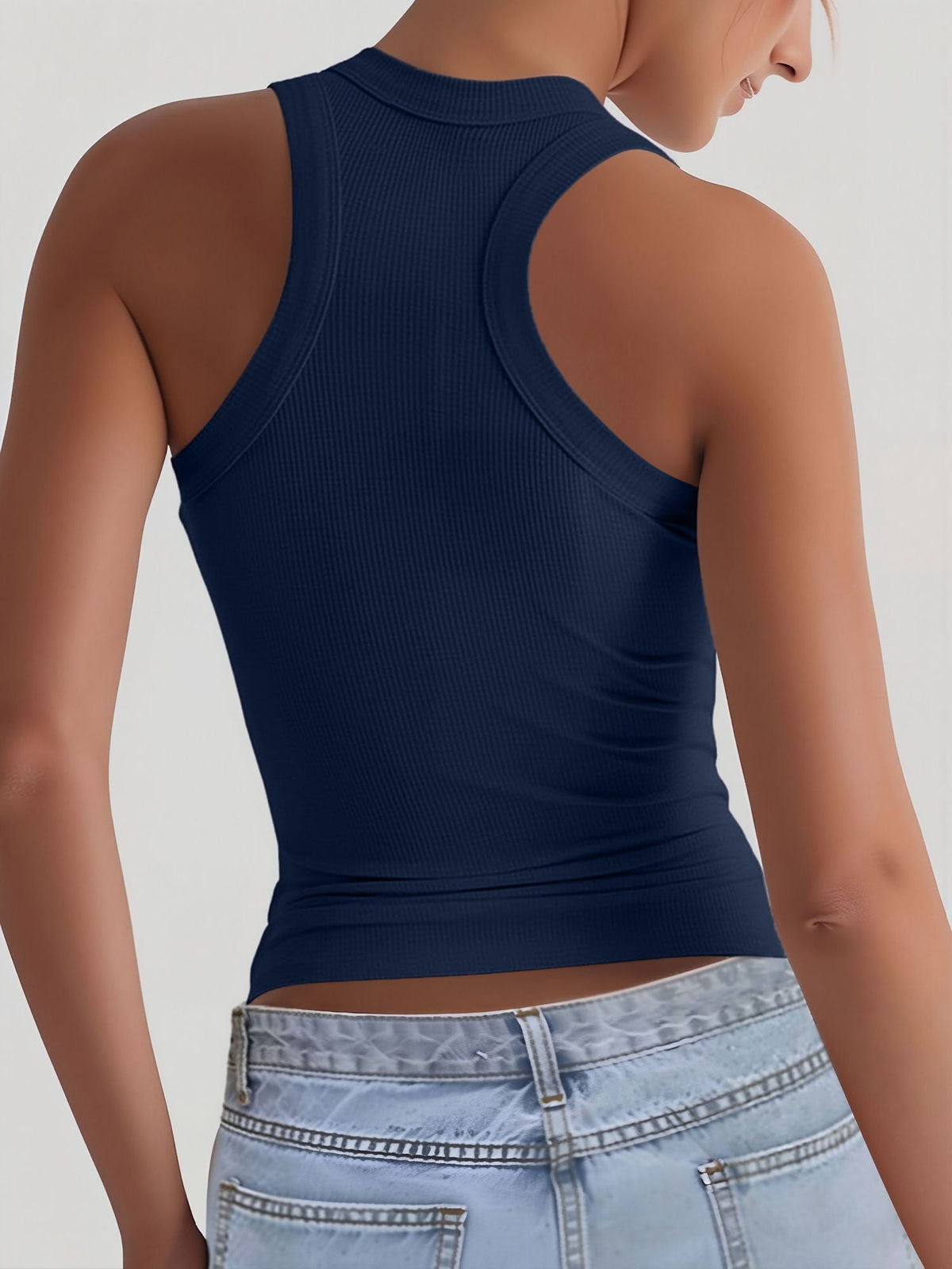 U Neck Sleeveless Casual Solid Color Tank Top