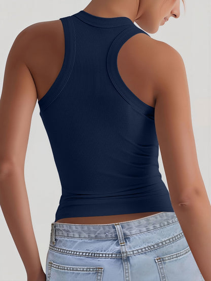 U Neck Sleeveless Casual Solid Color Tank Top