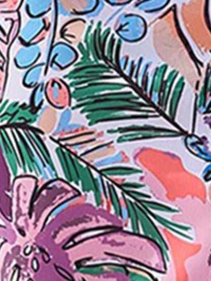 3 Pieces Ruffled Floral Bikinis & Cover Up Set