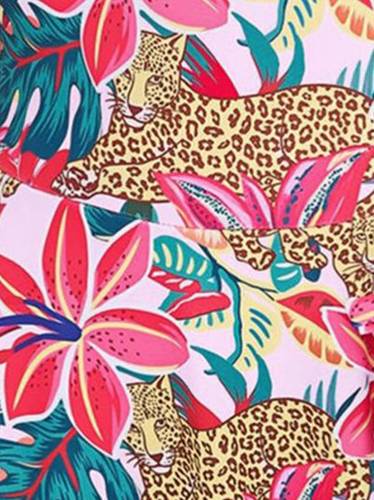 Tropical Floral Asymmetrical Hem Bow One-Piece Swimsuit