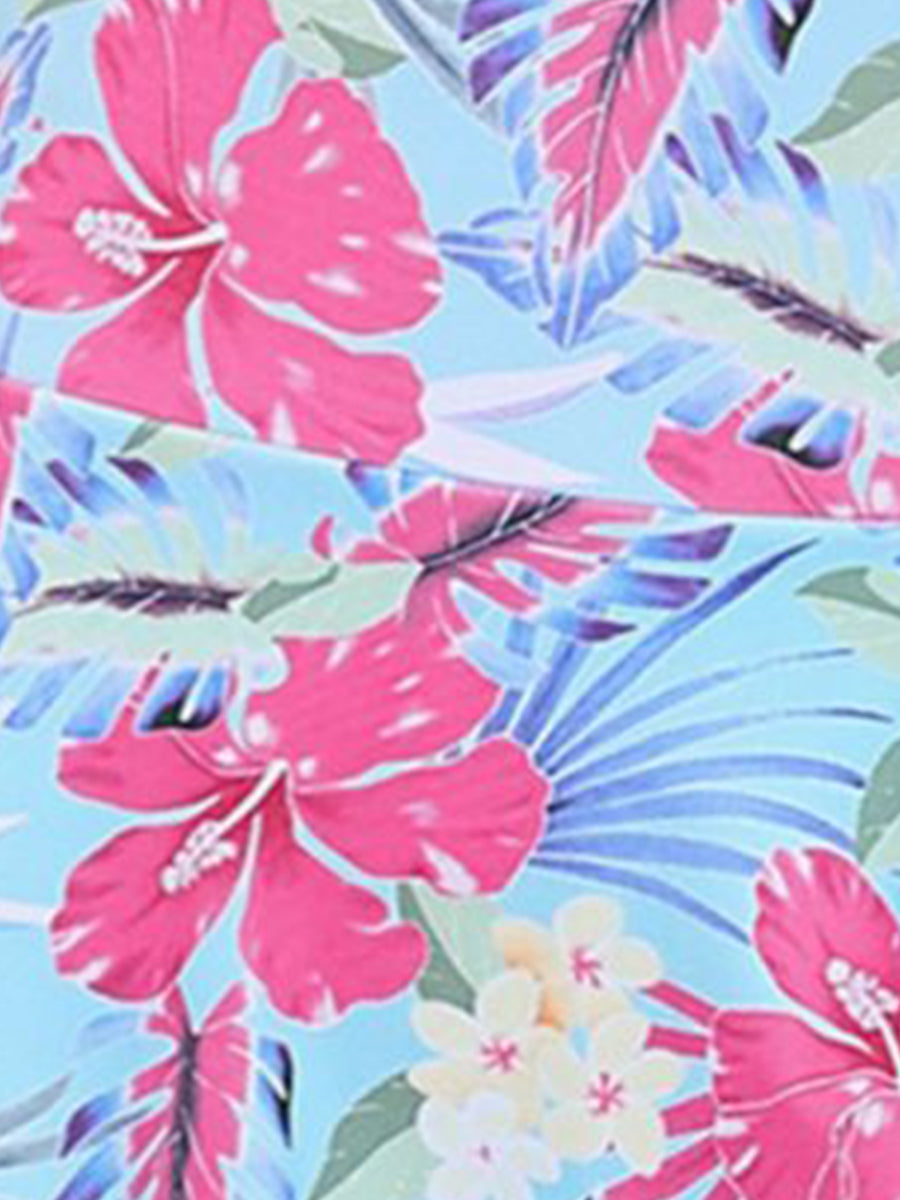 Tropical Floral Asymmetrical Hem Bow One-Piece Swimsuit