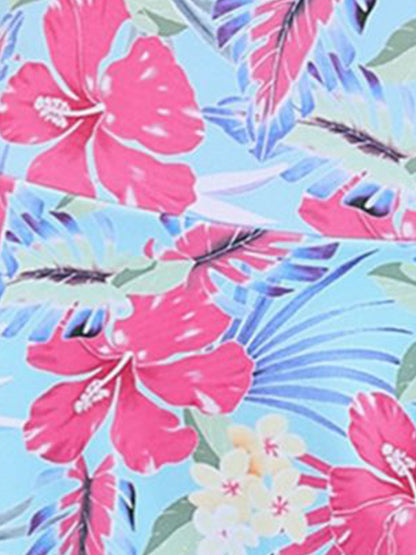 Tropical Floral Asymmetrical Hem Bow One-Piece Swimsuit
