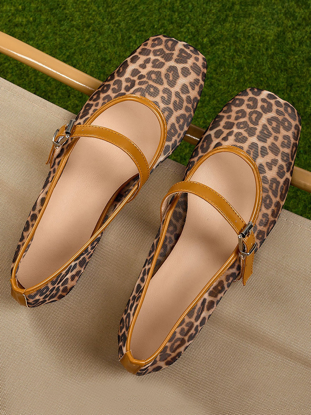 Leopard-Print Breathable Ballet Flats Mary Jane Shoes