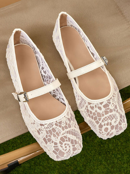 Lace Breathable Square Toes Flats Marie Jane Shoes