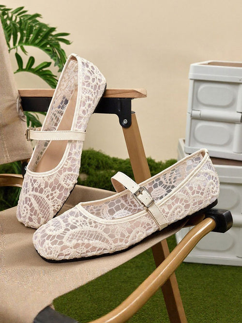 Lace Breathable Square Toes Flats Marie Jane Shoes