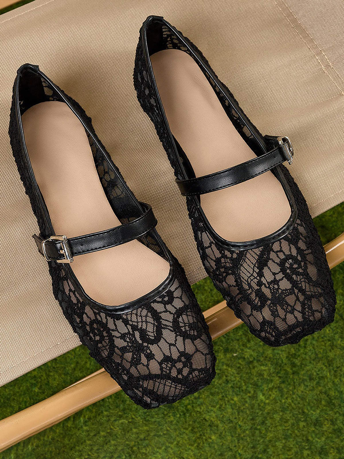 Lace Breathable Square Toes Flats Marie Jane Shoes