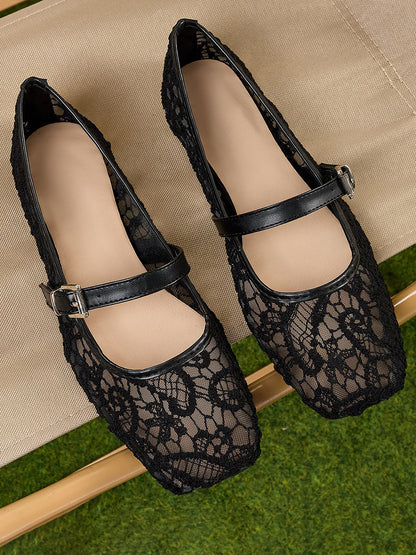 Lace Breathable Square Toes Flats Marie Jane Shoes