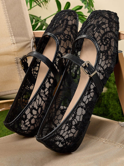 Lace Breathable Square Toes Flats Marie Jane Shoes