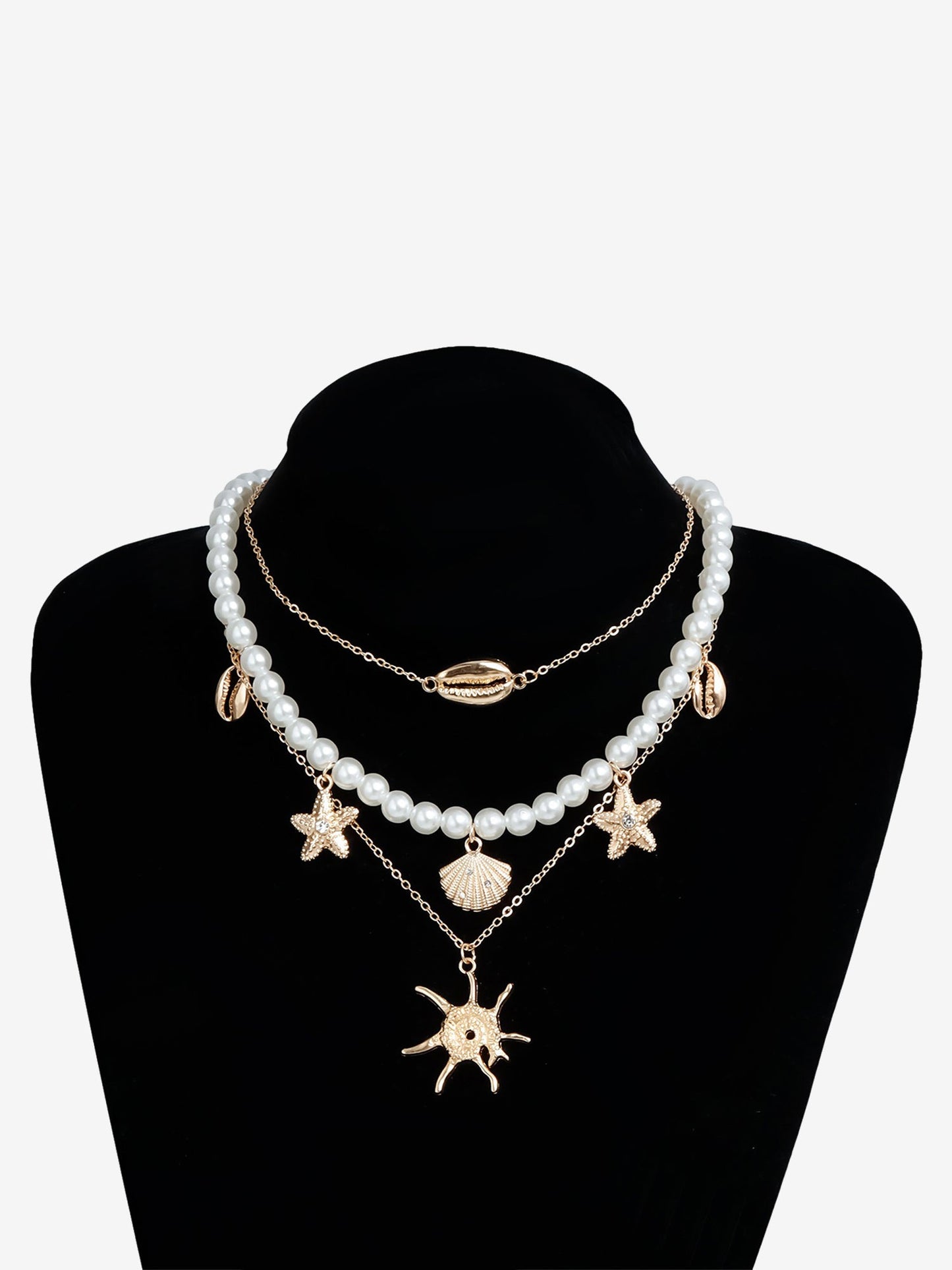 Alloy Seashell-Inspired Faux Pearl Multi Layers Necklaces