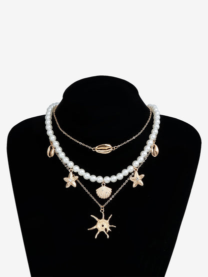 Alloy Seashell-Inspired Faux Pearl Multi Layers Necklaces