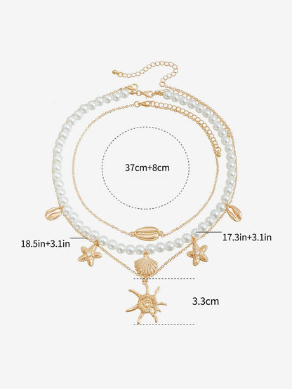 Alloy Seashell-Inspired Faux Pearl Multi Layers Necklaces