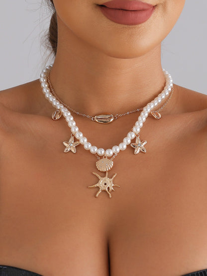Alloy Seashell-Inspired Faux Pearl Multi Layers Necklaces