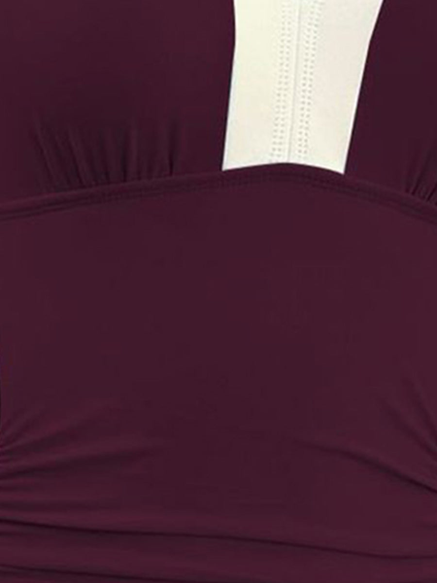 Crew Neck Keyhole Backless Lace-Up Swimsuit