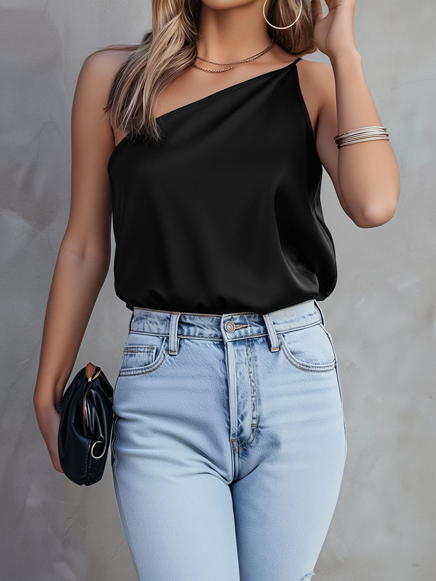 Spring/Summer Casual Off-the-Shoulder Satin Spaghetti-Strap Top for Women