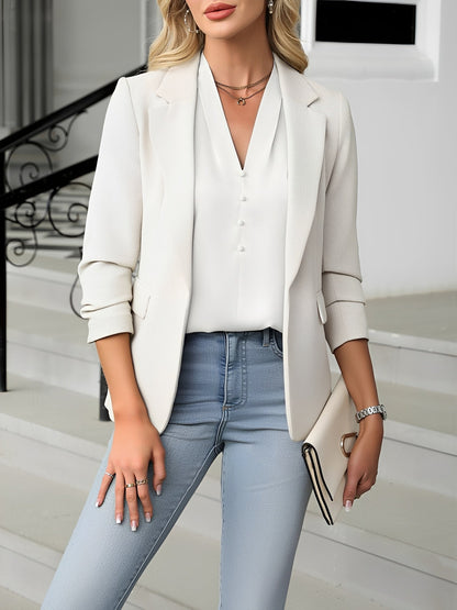 Satin Button Decor V Neck Sleeveless Work Blouse