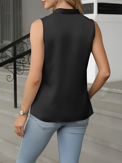 Satin Button Decor V Neck Sleeveless Work Blouse