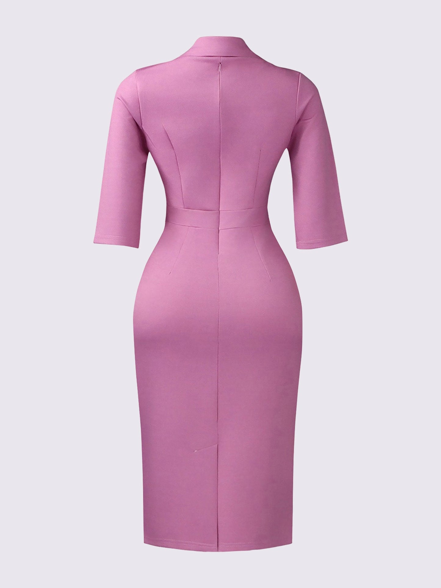3/4 Sleeves Notch Lapel Midi Sheath Dress