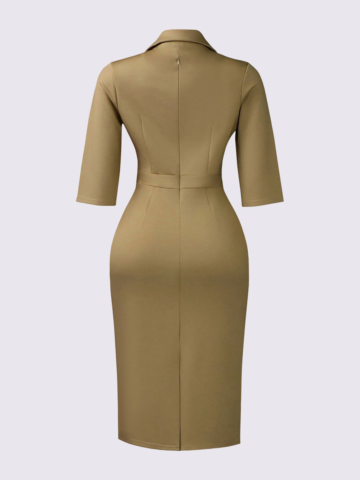 3/4 Sleeves Notch Lapel Midi Sheath Dress