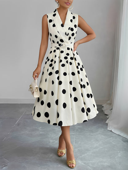 Solid Color/Polka Dot Belted Midi Vintage Swing Dress