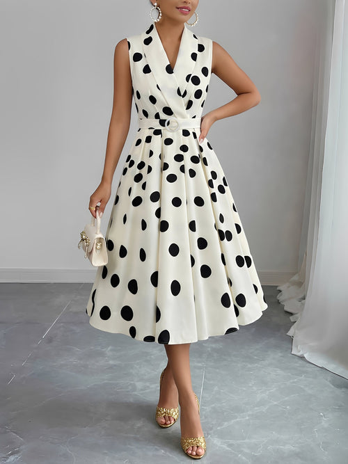 Solid Color/Polka Dot Belted Midi Vintage Swing Dress