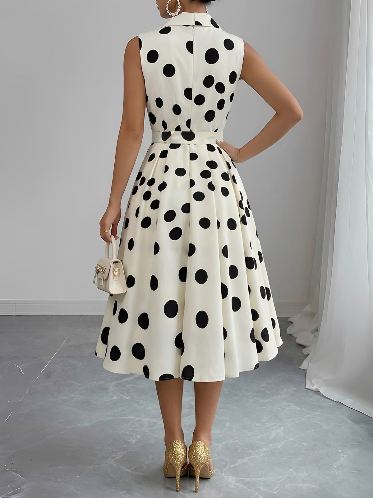 Solid Color/Polka Dot Belted Midi Vintage Swing Dress