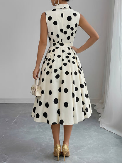Solid Color/Polka Dot Belted Midi Vintage Swing Dress