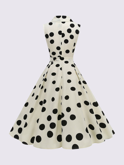 Solid Color/Polka Dot Belted Midi Vintage Swing Dress