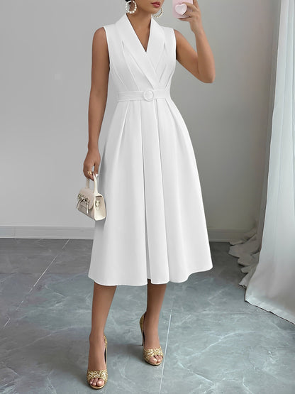 Solid Color/Polka Dot Belted Midi Vintage Swing Dress