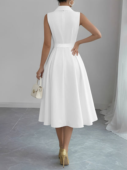 Solid Color/Polka Dot Belted Midi Vintage Swing Dress
