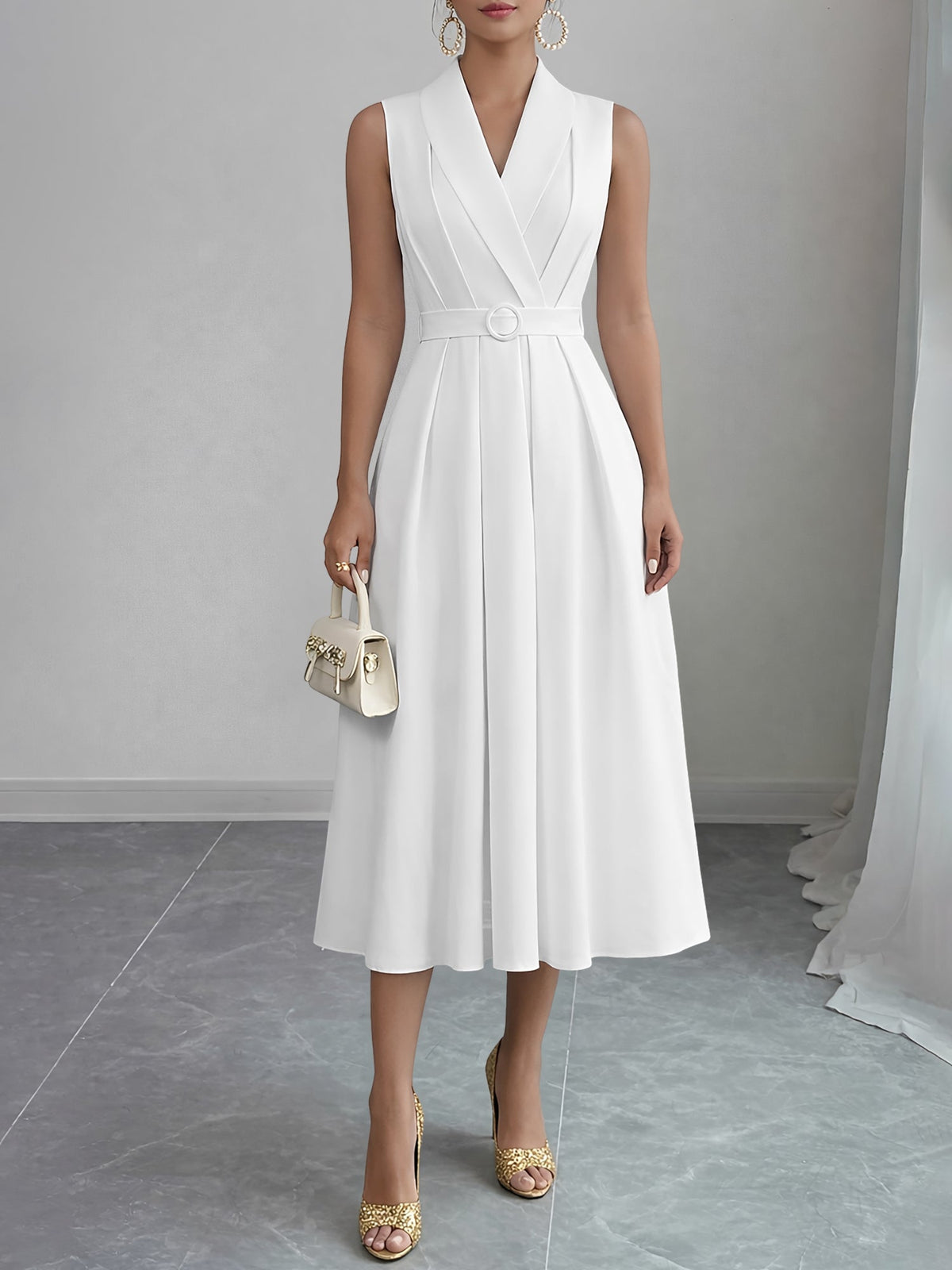 Solid Color/Polka Dot Belted Midi Vintage Swing Dress