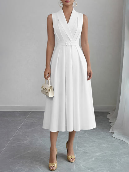 Solid Color/Polka Dot Belted Midi Vintage Swing Dress