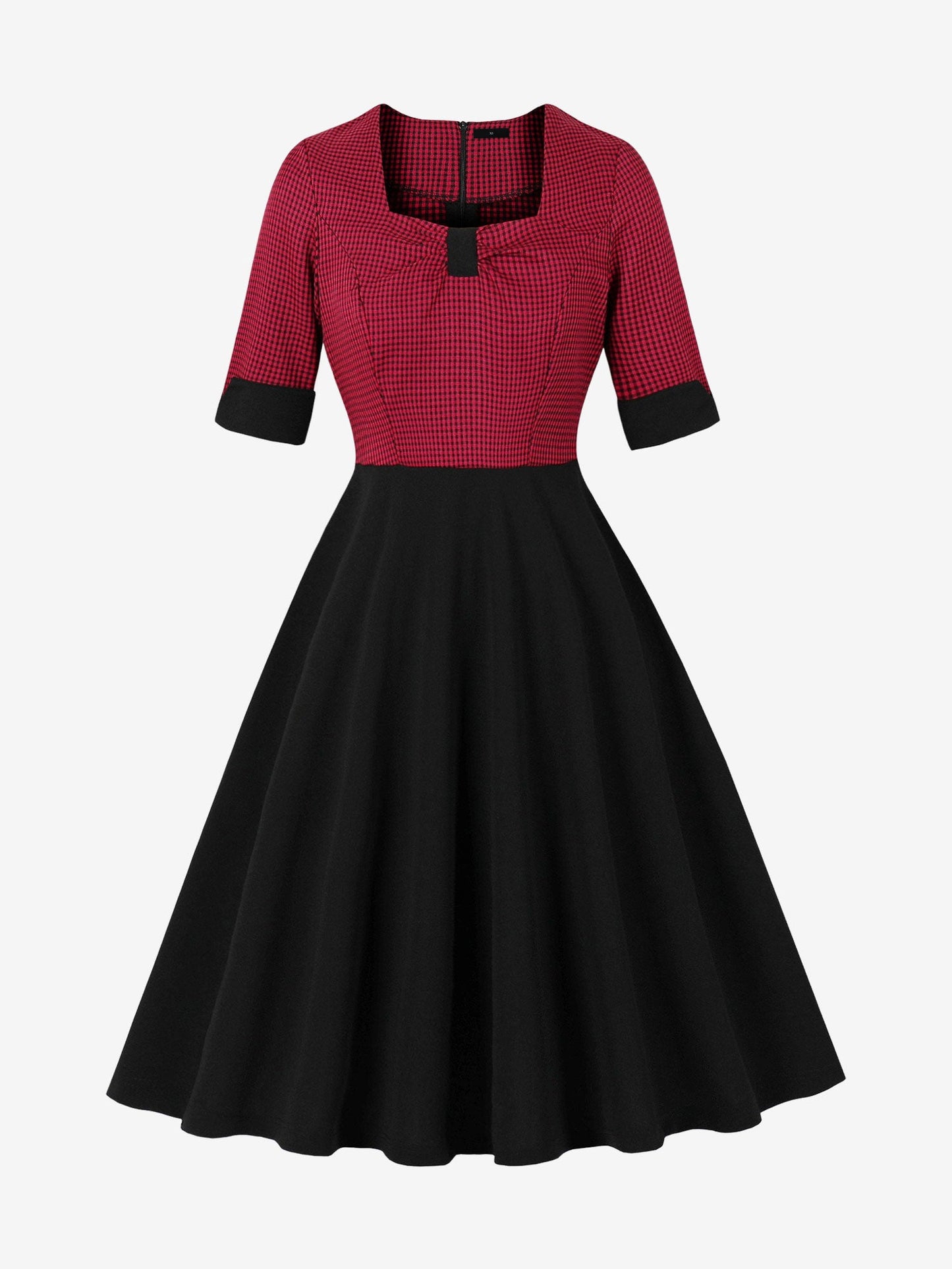 Square Neck Gingham Patchwork Retro Swing Dress