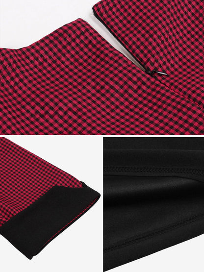 Square Neck Gingham Patchwork Retro Swing Dress