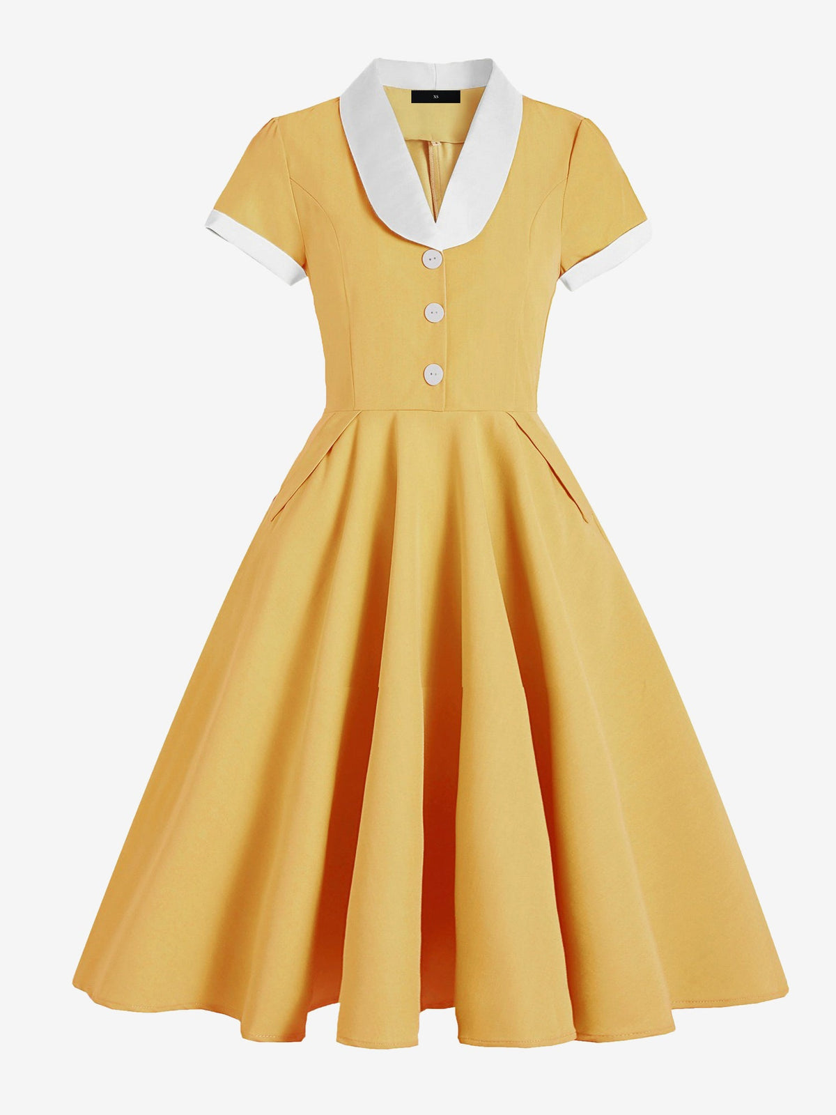 Colorblock Short Sleeves Retro Style Midi Swing Dress