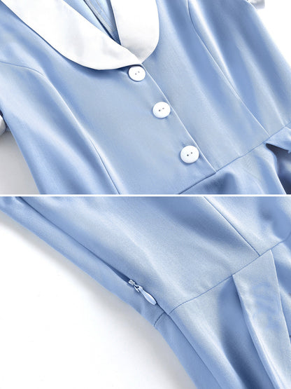 Colorblock Short Sleeves Retro Style Midi Swing Dress