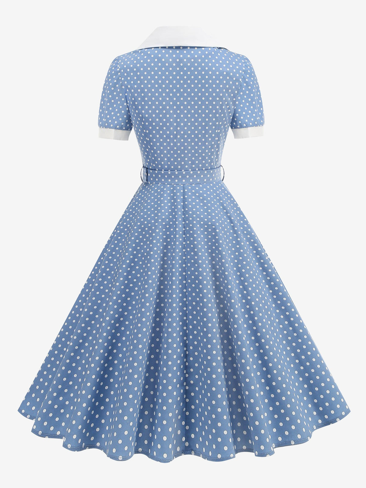 Polka Dots Lapel Button Down Belted Midi Swing Dress