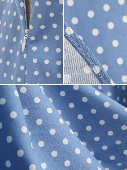 Polka Dots Lapel Button Down Belted Midi Swing Dress