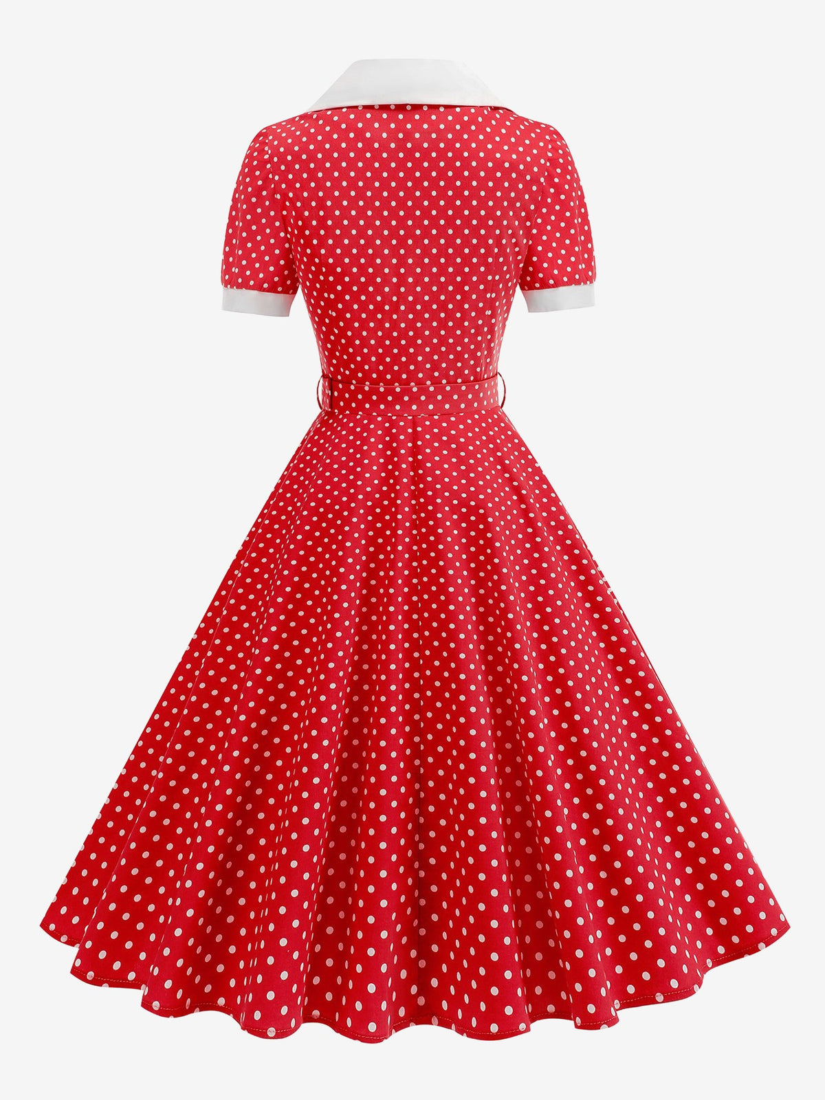 Polka Dots Lapel Button Down Belted Midi Swing Dress