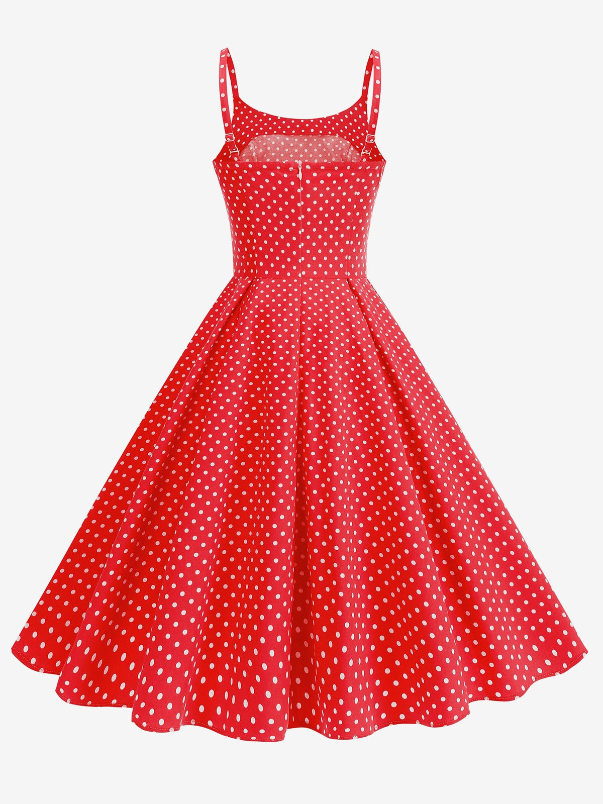 Retro Polka Dot Backless Spaghetti Strap Midi Swing Dress