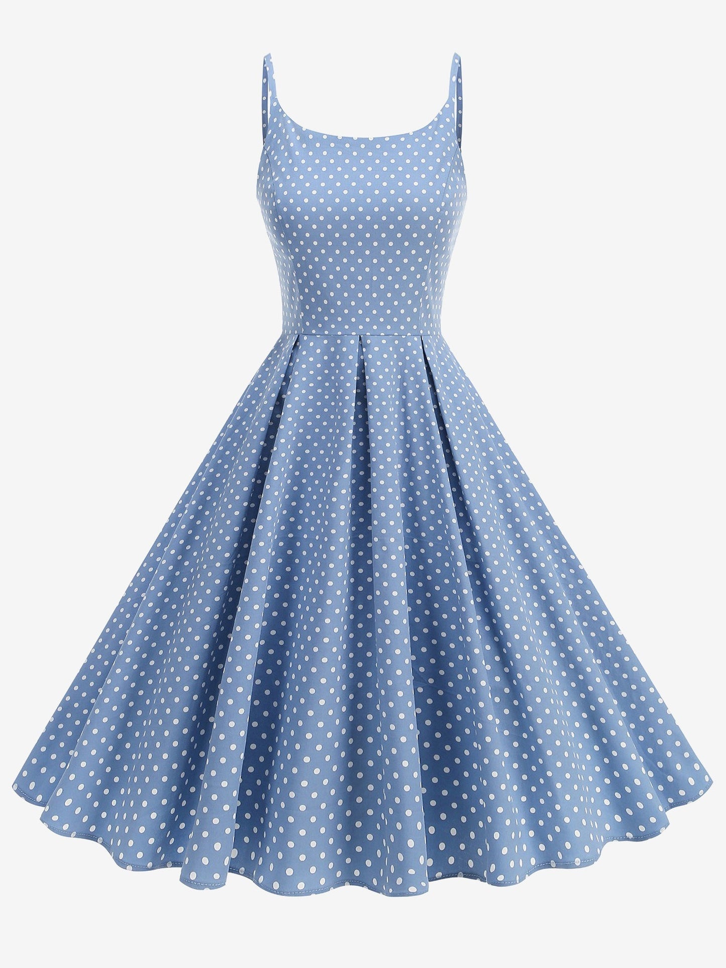 Retro Polka Dot Backless Spaghetti Strap Midi Swing Dress