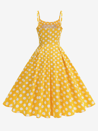 Retro Polka Dot Backless Spaghetti Strap Midi Swing Dress