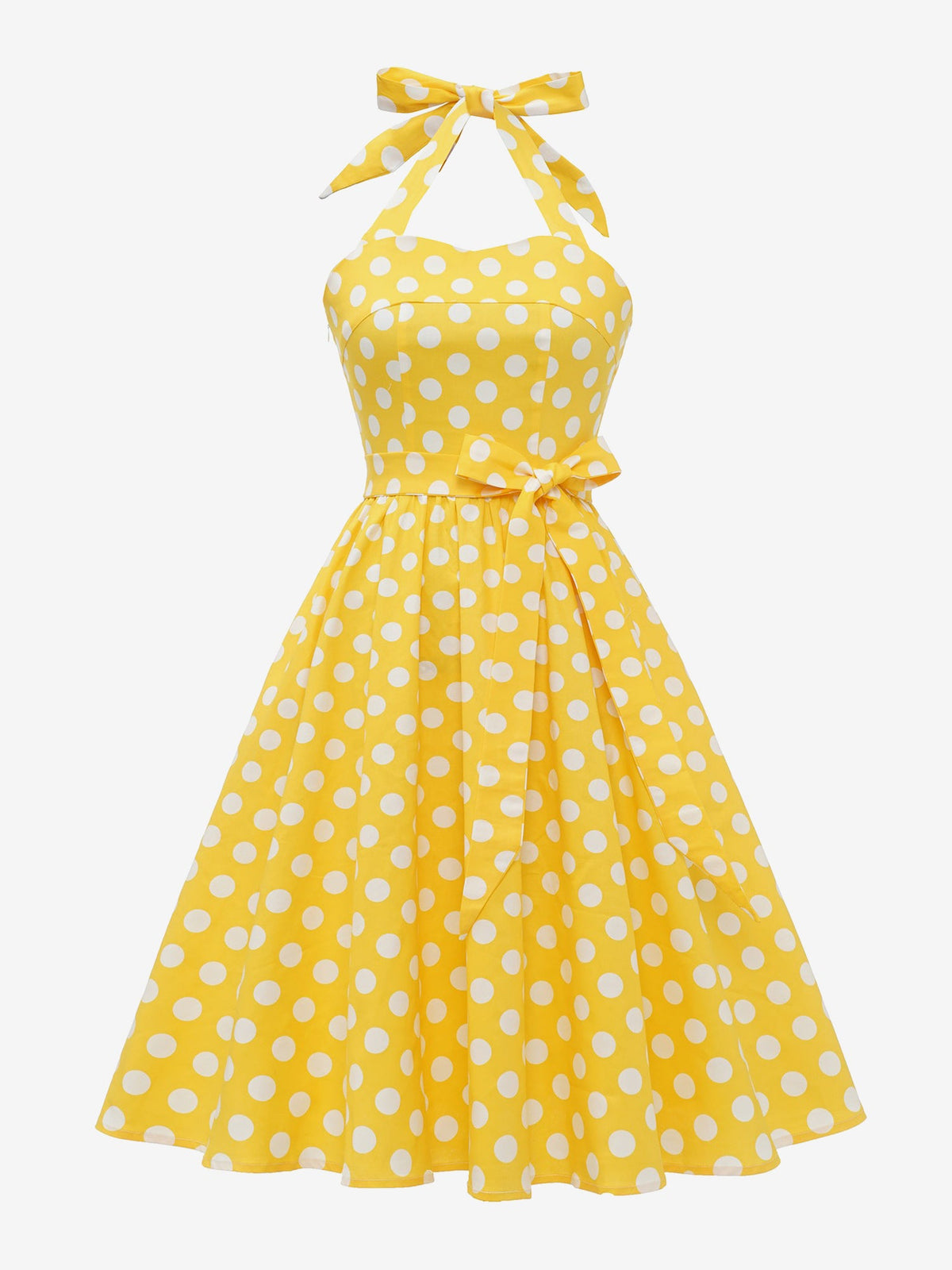 Vintage Polka Dot Lace-Up Halter Neck A-Line Dress
