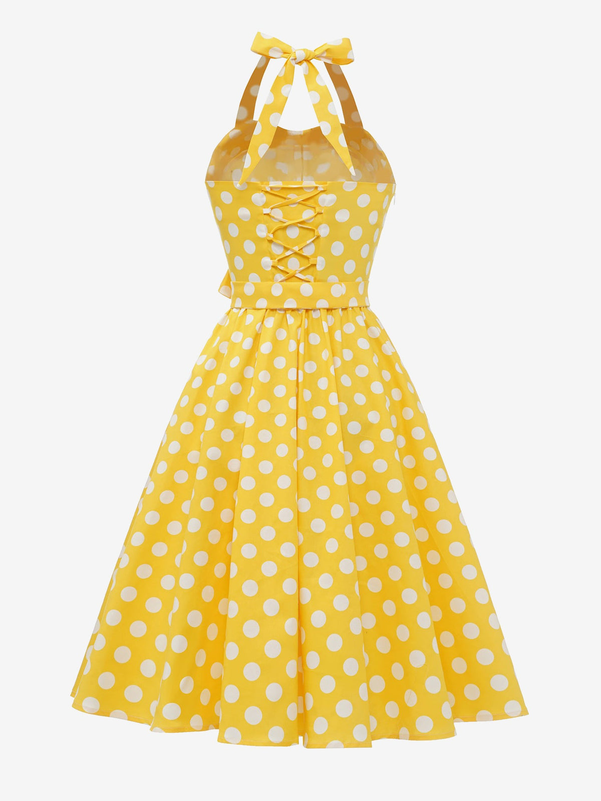 Vintage Polka Dot Lace-Up Halter Neck A-Line Dress
