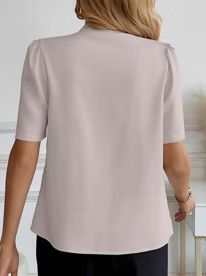 Pleated Puff Sleeves Button Down Work Blouse