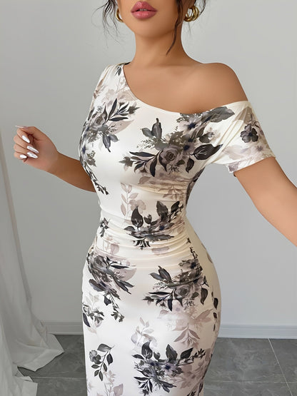 Floral One Shoulder Bodycon Fishtail Dress
