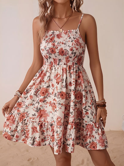 Floral Spaghetti Strap Smocked A-Line Mini Dress