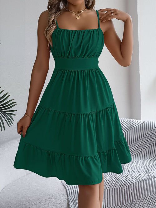 Spaghetti Strap Sleeveless Tiered A-Line Dress